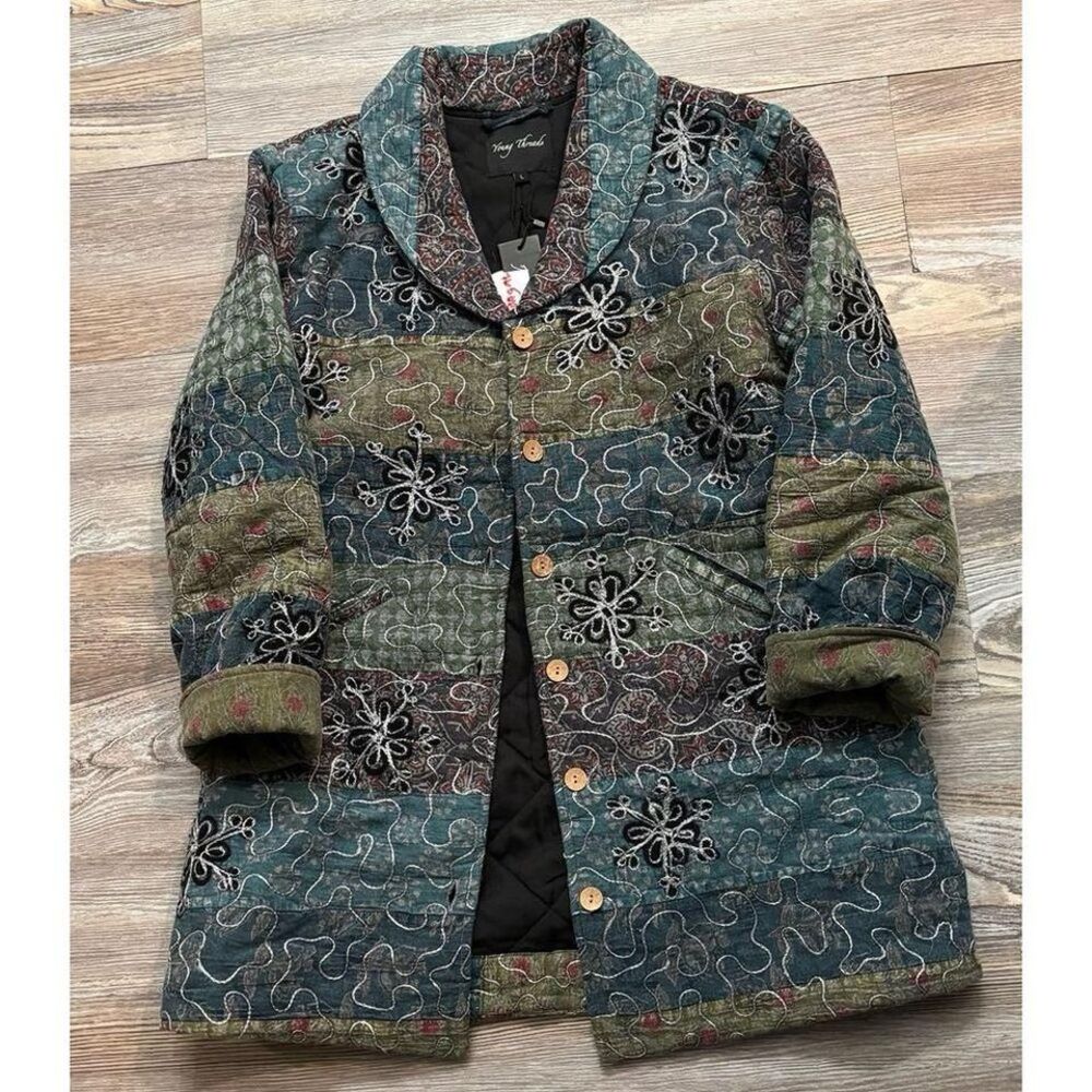 NWT Young Threads quilted boho patchwork jacket‎ size Large
